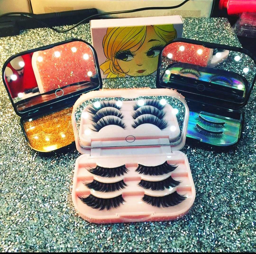 

2021 meet beauty 3d 4d 5d mink eyelashes 25mm led light case faux eyelash wholesale vendor, Black