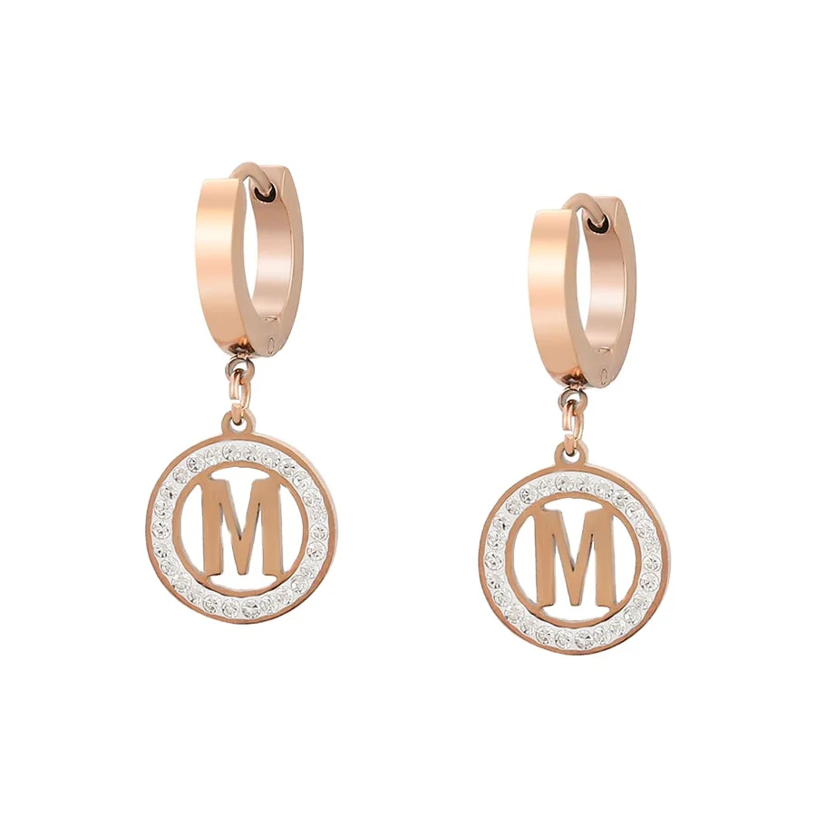 

A00863903 Xuping Jewelry Letter Pendant Rose Gold M stainless steel European and American style earrings