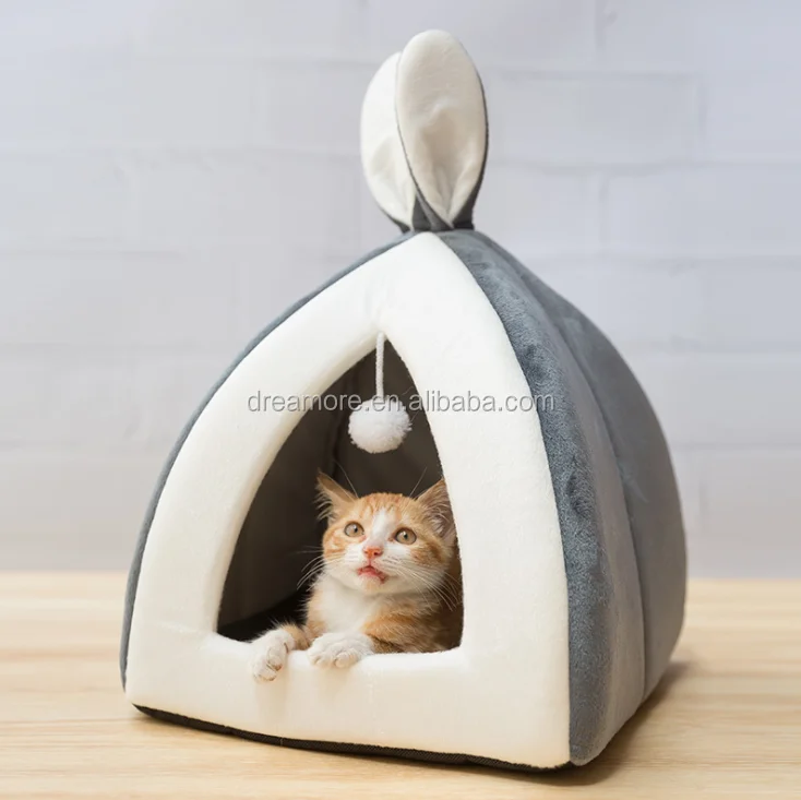 

Free Shipping Cat Bed for Indoors Warm Kitten House Small Dog House Folding Nest Cat Cave Sleeping Mat, Grey,pink
