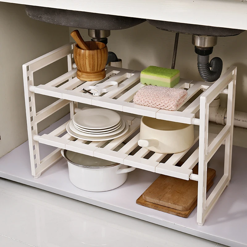 

Custom 2 tier white sliding Cheap price undersink organizer storage basket stacking adjustable with tier shelf dish kitchen rack