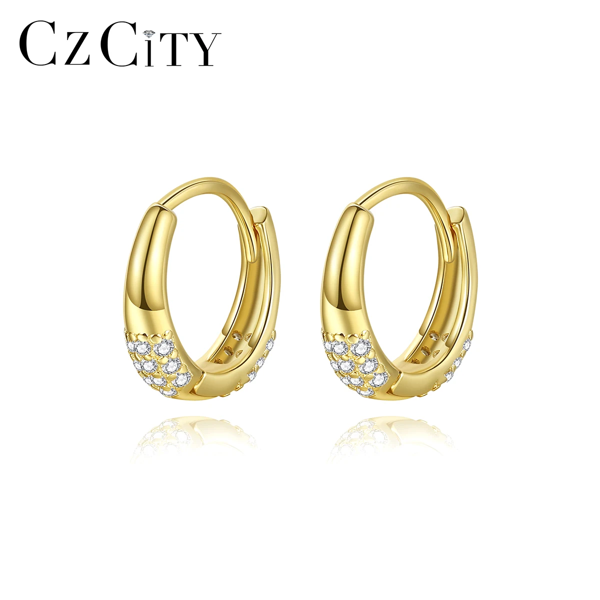 

CZCITY Hot Selling Dainty Women Jewelry Fashion 14K Gold Small Huggie Hoop Silver Earrings 925