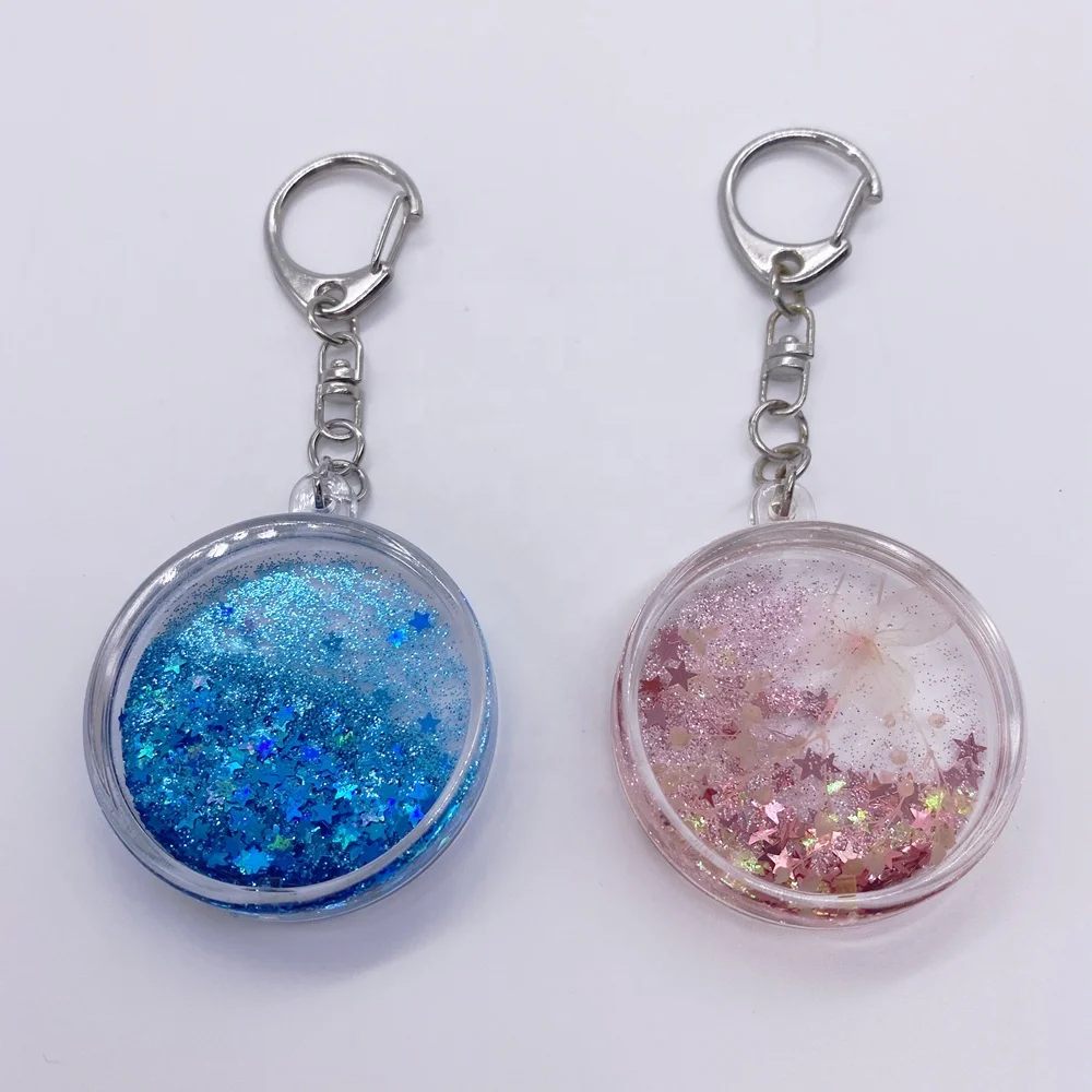 

Custom acrylic floating keychains with water inside keyring liquid hologram glitter keychain