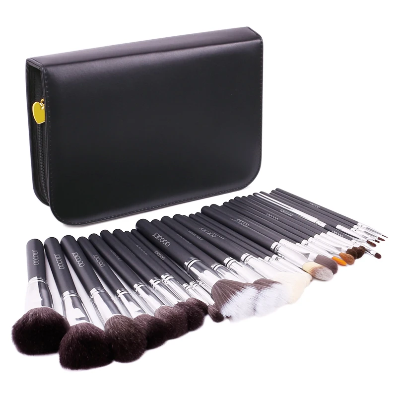 

Docolor 29pcs make up brush set with pu leather case bag natural goat hair powder foundation blending eye makeup brushes, Black,white