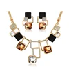 Crystal Geometric Earrings Snake Chain Necklace Rose Gold Jewelry Set