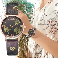 

New fashion branded watch women watches quartz Printed Flower clock leather strap Watch for women gift relogio feminino