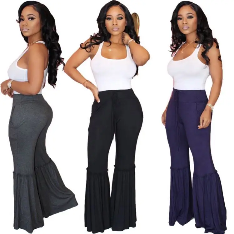 

Solid Color Women Boot Bell Bottom Wide Leg Flare Pants Women's Trousers
