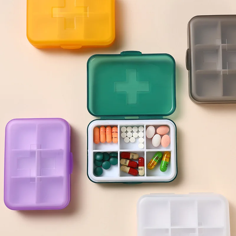 

6 compartments Portable Medicine Container Mini Dustproof Pill Dispenser Case Travel Tablet Storage Box