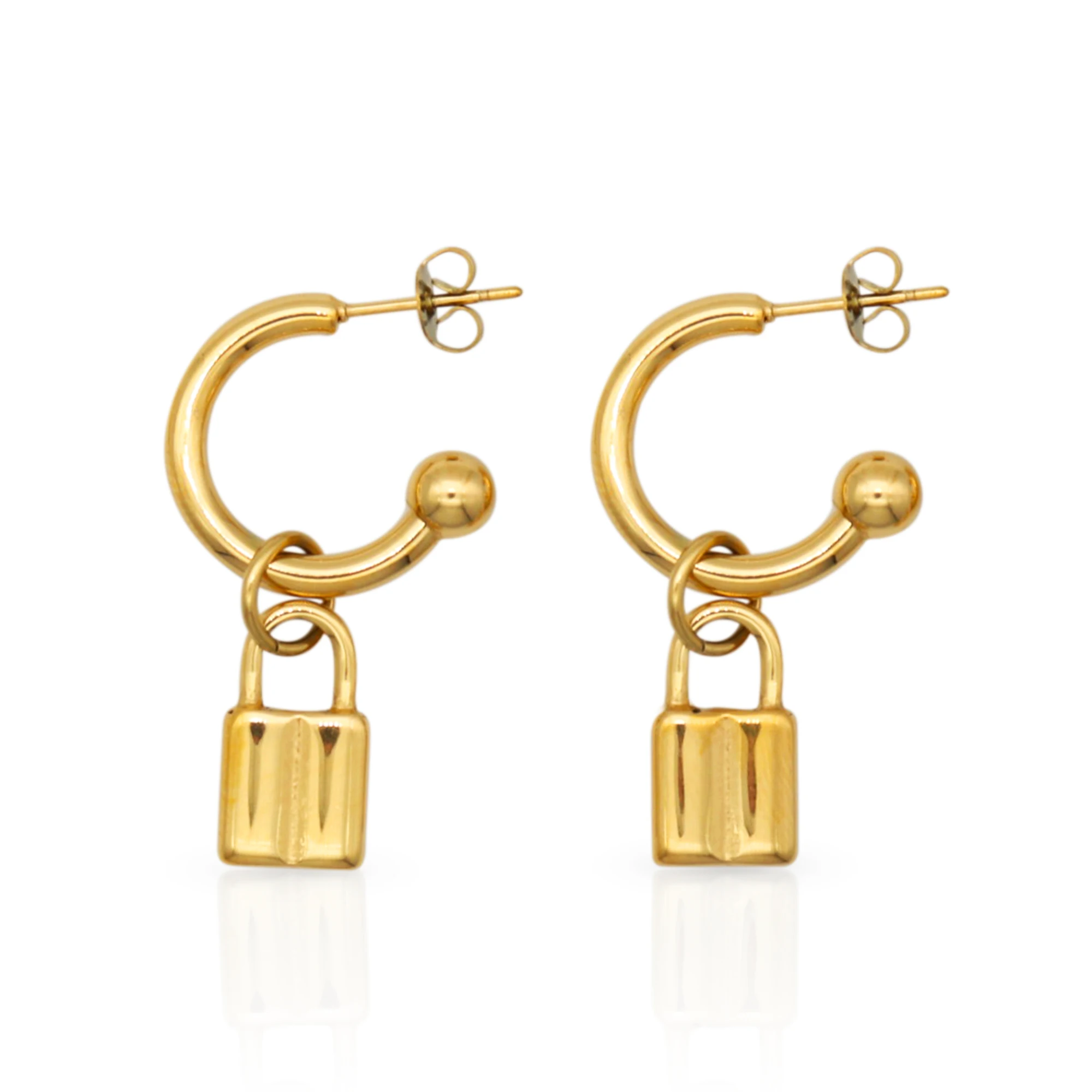 

Chris April in stock fashion 316L Stainless Steel PVD gold plated minimalist lock hoop earring jewelry