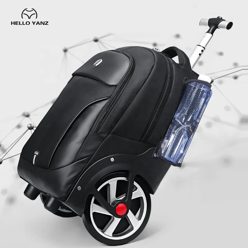 

Waterproof School Bag Business Trolley Bag Large Wheel Trolley Backpack Travel Bag, Black/blue