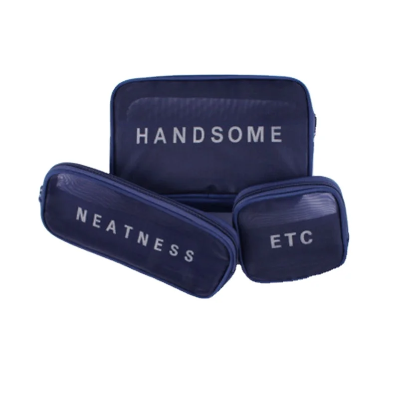 

Small Navy Nylon Mesh Cosmetic Bag Makeup Bags Cosmetic Travel Organizer Bags With Logo