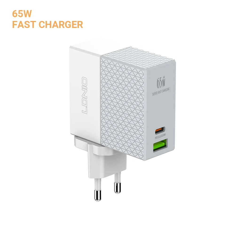 

LDNIO A2620C 65W PD Fast Charger With US/UK/EU Plug Mobile Charger Dual Usb Port Fast Charging Laptop Adapter