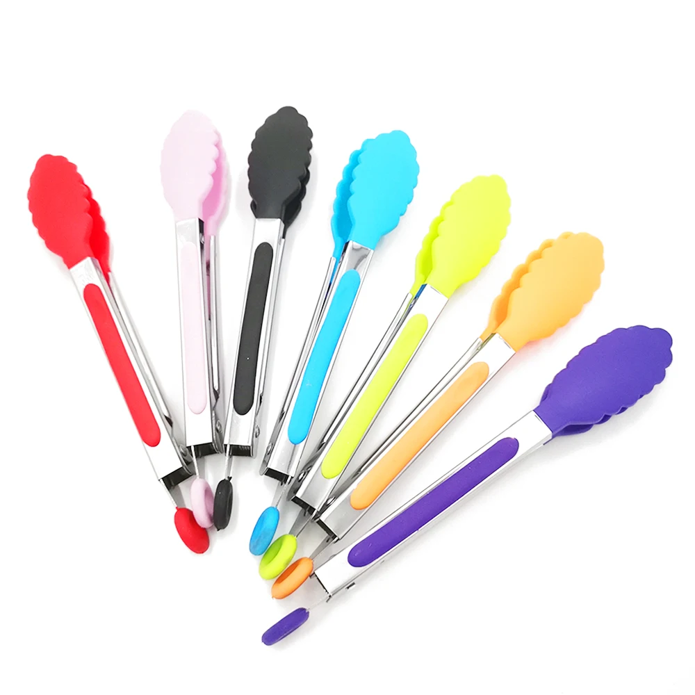 

Bread Cooking Food Serving Tongs Kitchen Tools Stainless steel Silicone Kitchen Tongs BBQ Clip Salad, As photo