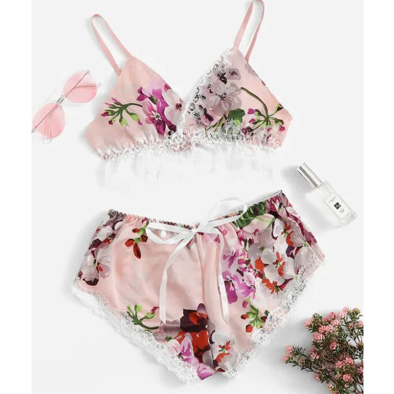 

wholesale price free sample women satin short pajama silk lingerie set