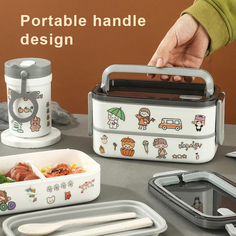 

Lihong custom portable handle lunch box kids steel 2 layer compartment tiffin lunch box microwave plastic food warmer lunch box