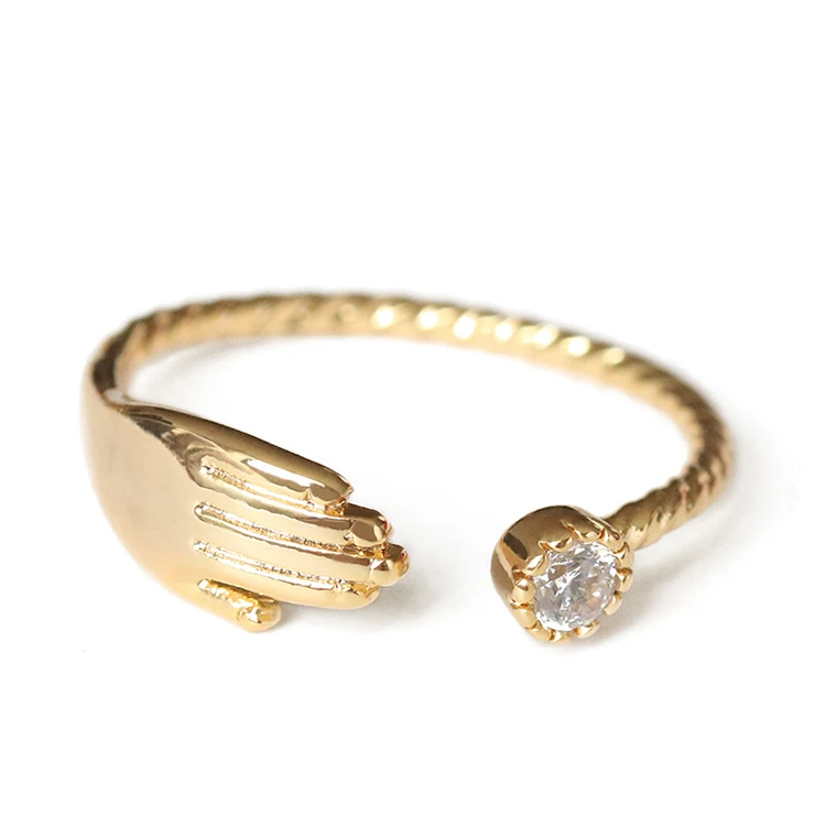 

Classic Fashion Geometric Lines Simple Diamond-Studded Hand Opening Adjustable Brass Women's Rings, Gold