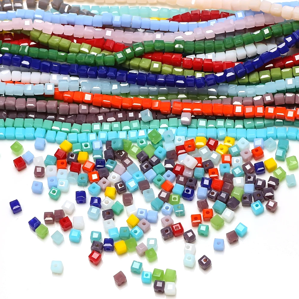 

Faceted Square Glass Beads For Jewelry Making Bulk 2/3/4mm Porcelain-Jade Crystal Beads For Bracelets DIY Crafts 5strips/batch
