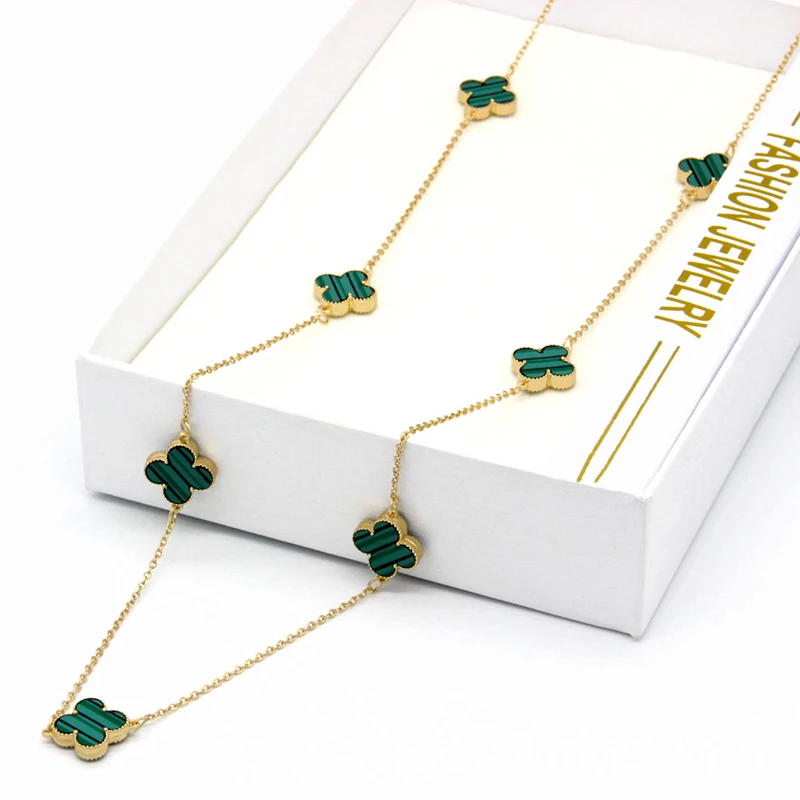 

High quality gold plated extra long heart pendant necklace jewelry stainless steel clover leaf necklace for women