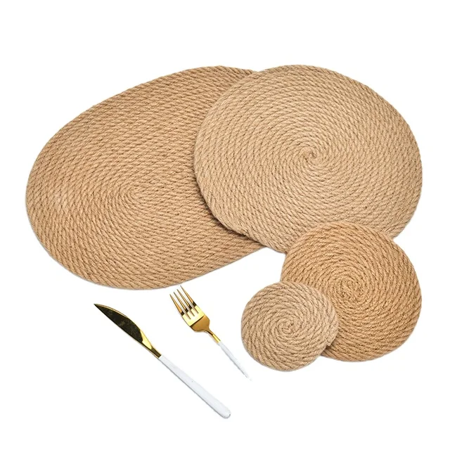 

Homechoice Rattan Cup Coasters Dining Table Mat Heat Insulation Woven Placemats, Brown