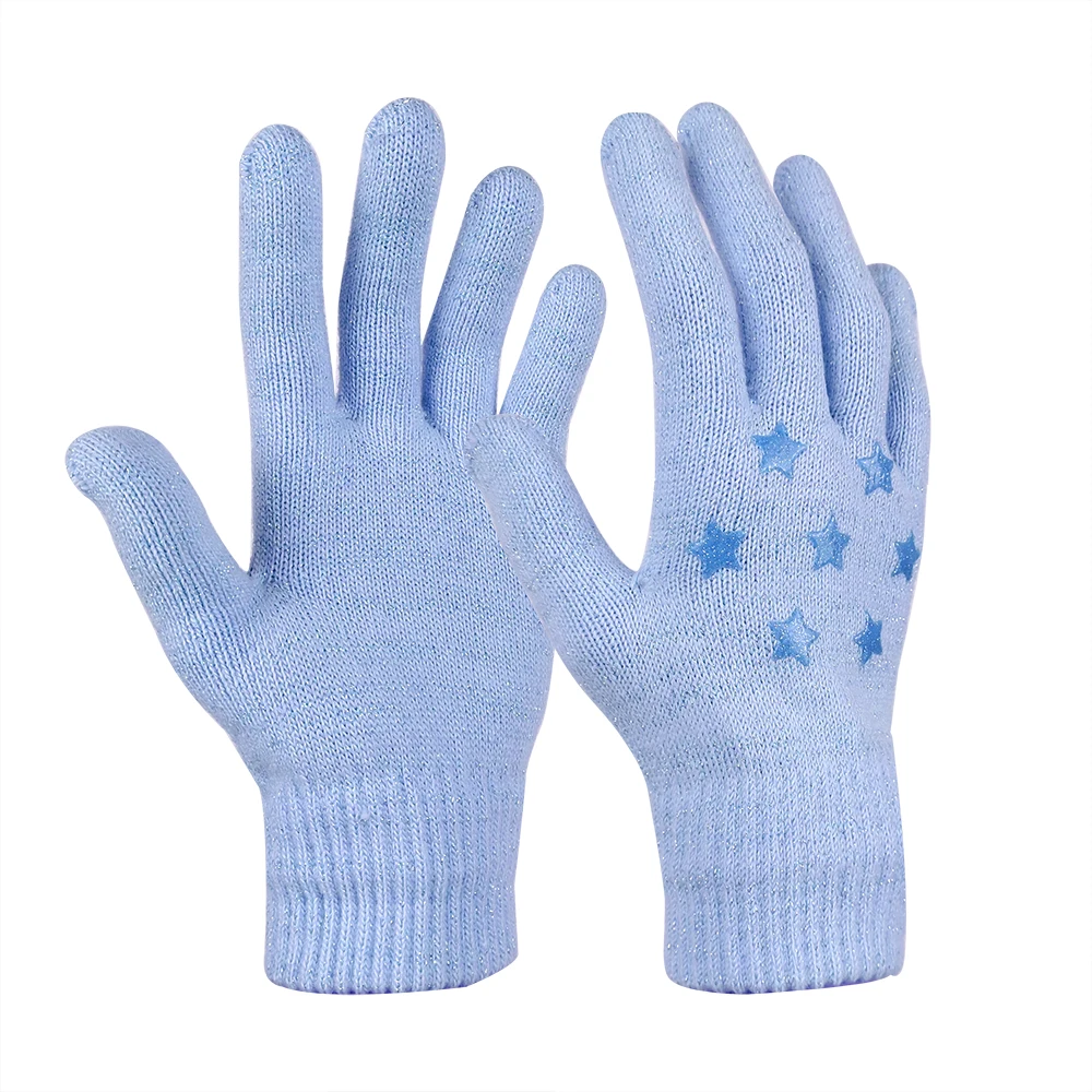 高品质硅胶印花五点星图案有弹性的男孩女孩学生针织手手套,适合所有