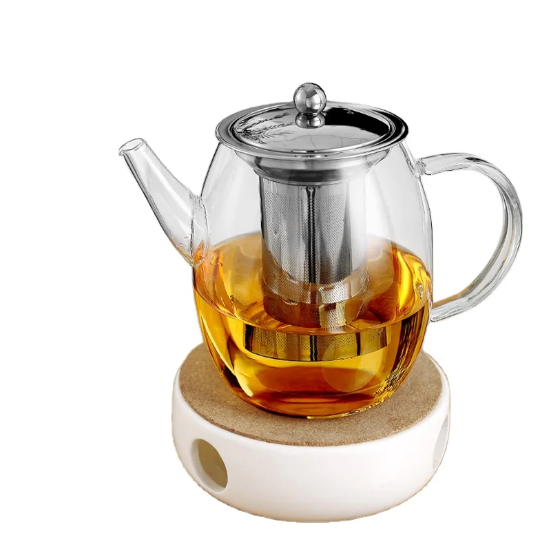 40OZ 1200ML Borosilicate Glass Tea Kettle Clear Hand Blown Infuser Chinese Design Stovetop Safe for Travel Home Use Stainless
