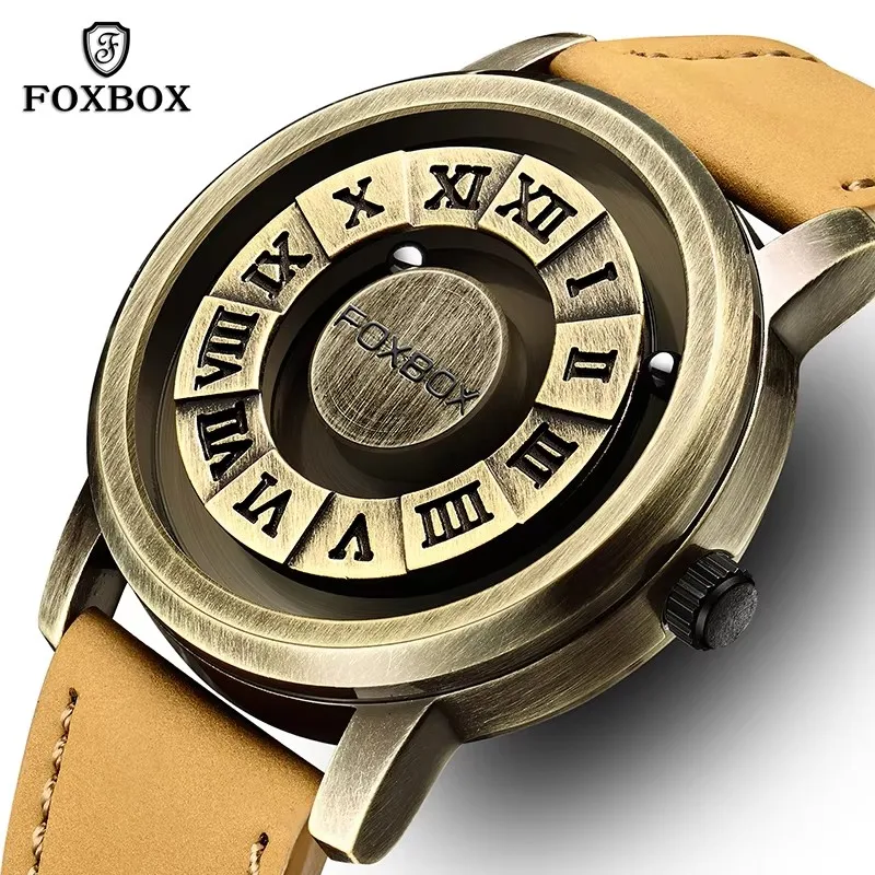 FOXBOX 2024 Creative Luxury Mens Watch Magnetic Scrolling Beads Fashion Quartz Watches Men Sport Waterproof Wristwatch Reloj