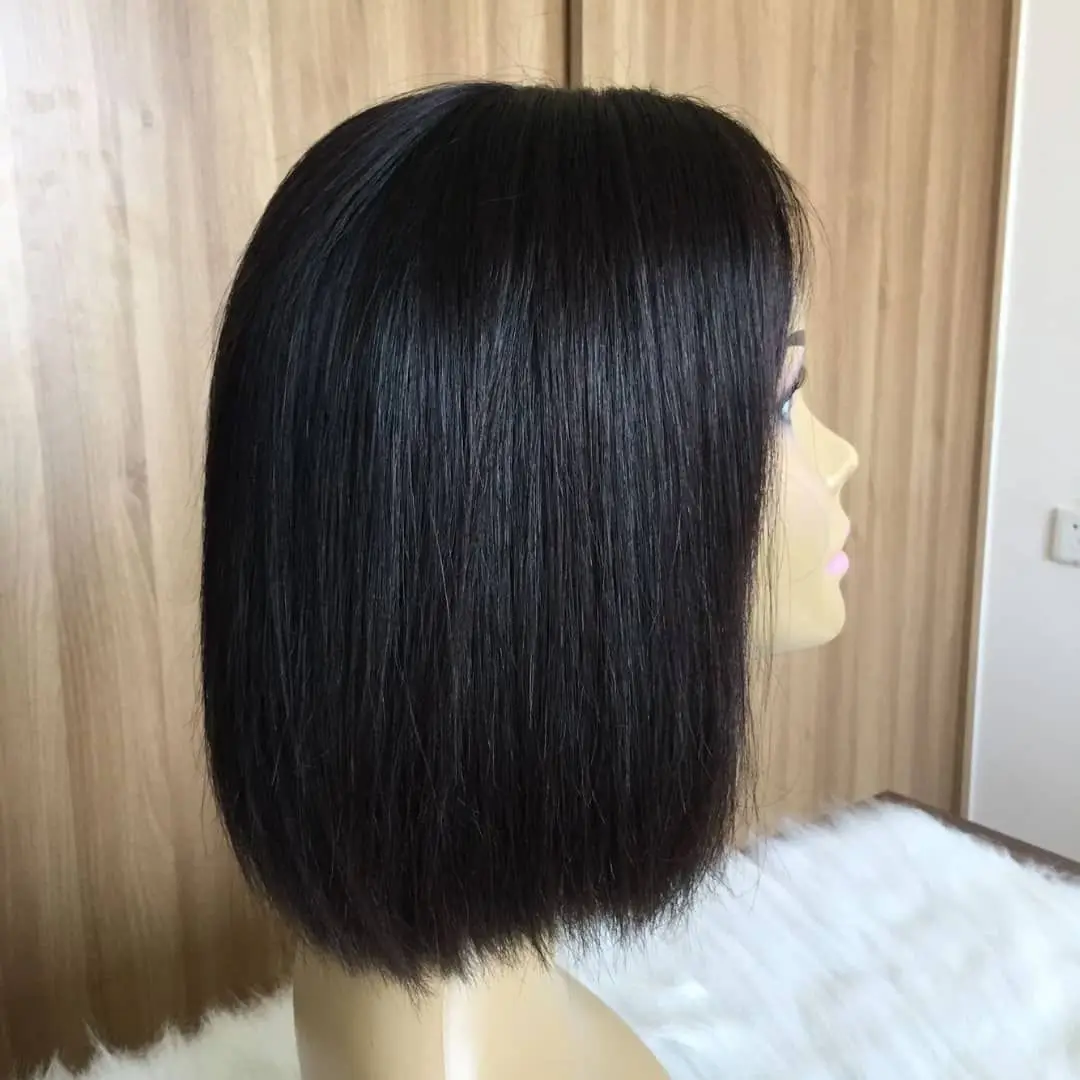 

12 A Best Natural Black Package Deal 6 pieces 10 inch 4X4 Transparent Lace Bobo Straight Wigs Chinese Virgin Human Hair