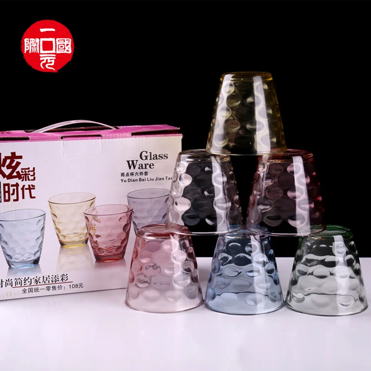 

New 1 dollar high quality six piece tea glass cup set, Muliti color