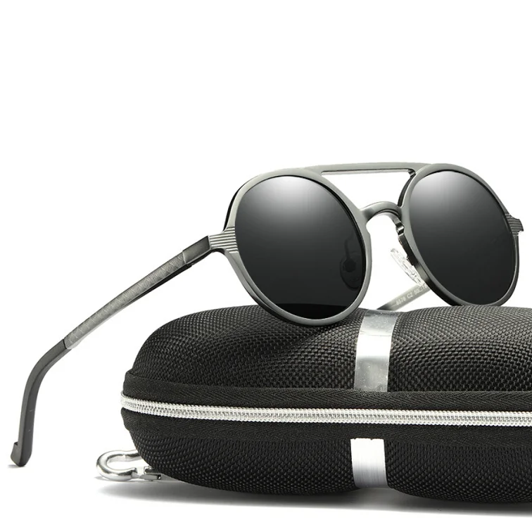 

Wholesale men's brand retro round frame fashion aluminum magnesium polarized UV400 luxury drive sunglasses, 5colors