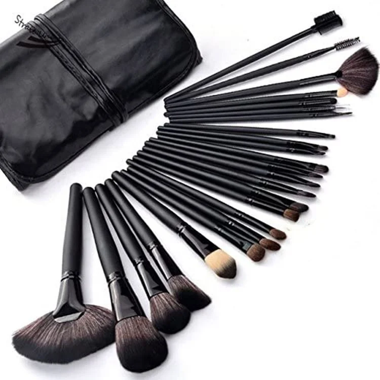 

Amazon hot sale fashion black wood 24pcs beauty needs private label makeup brush set with bag