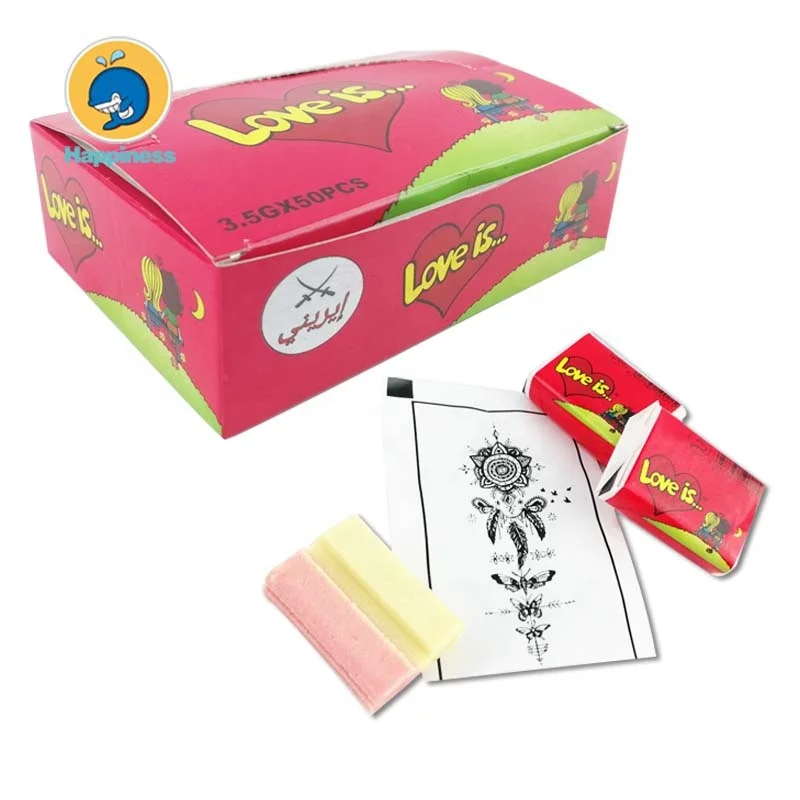 

sweet bubble gum candy love is chewing gum with comic strip paper