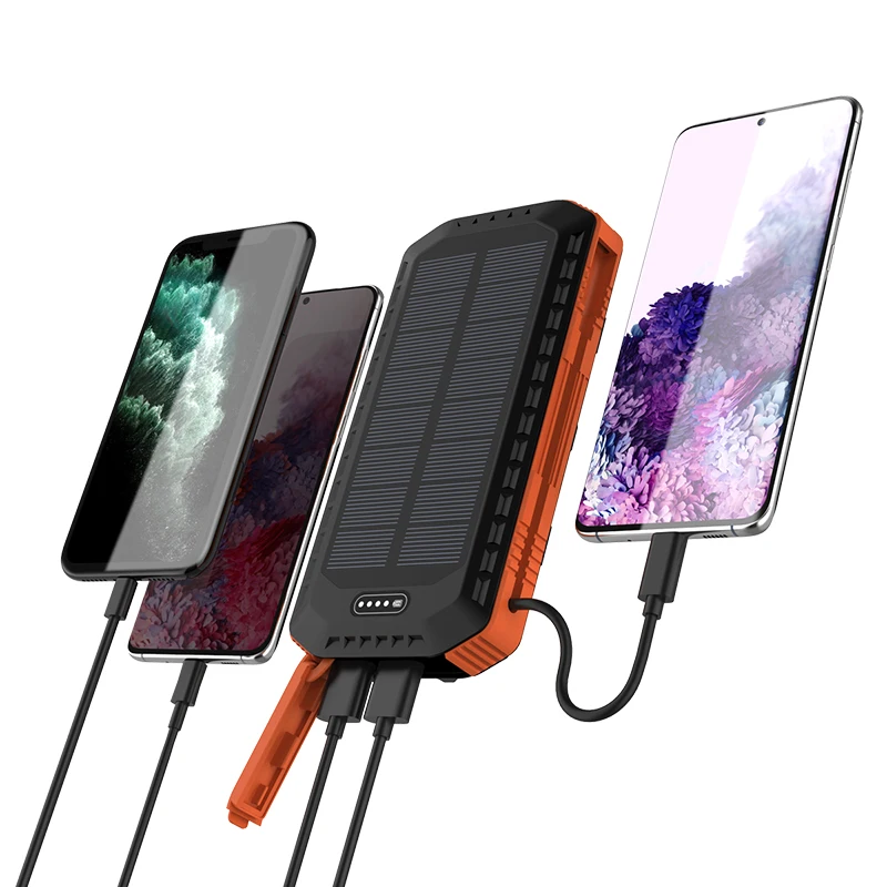 

High Capacity Rechargeable External Portable 50000mAh Solar Panel Waterproof Solar Chargers Power Banks 20000mAh, Black