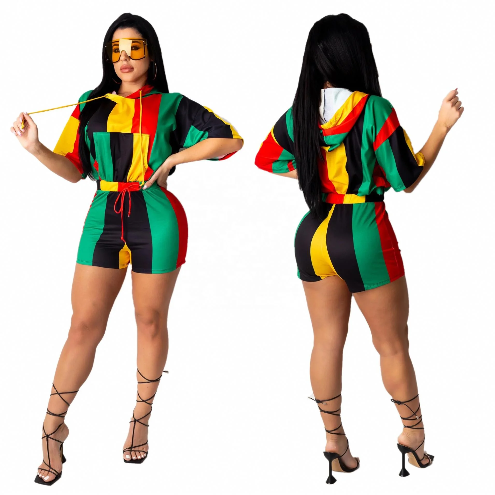 

2021Hot Sale Women Two Piece Short Sets Hooded Plus Size Summer Biker Shorts Set