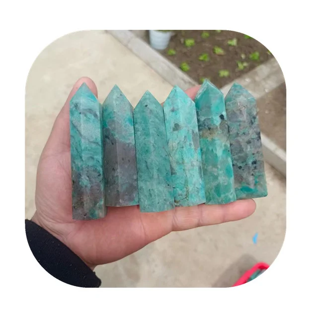 

New arrivals Premium crystals healing wand point natural blue green amazonite quartz crystals towers for Decor