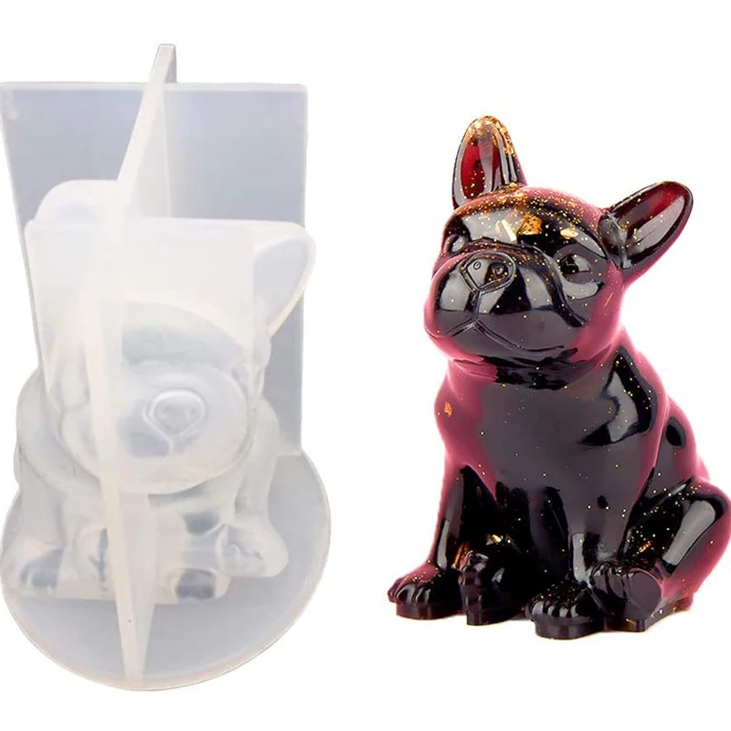 

DIY 3D Crystal Dog Mould Mirror Shiny Resin French Bulldog Mold Silicon