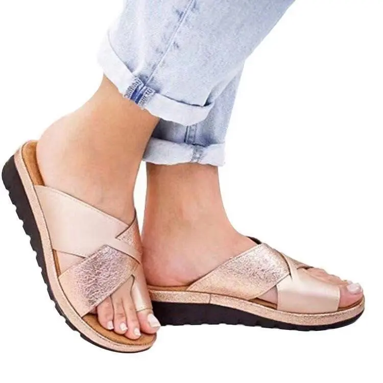 

Wedge heel cross strap women toe ring lady slipper sandals leisure and comfort two tone mules outdoor wear flip flips