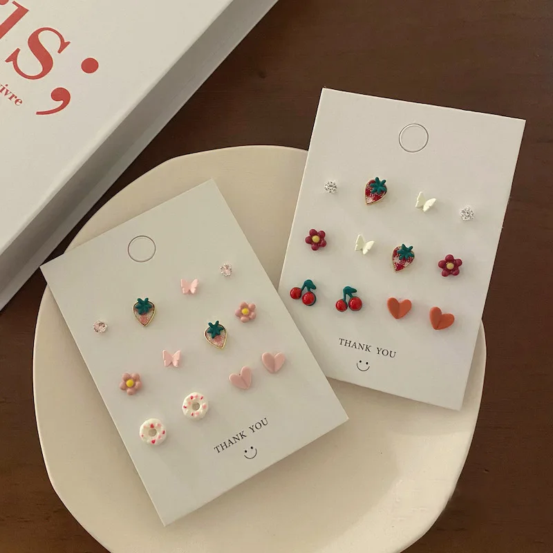 

INS Cute Stud Fruit Earrings 925 Silver Needle Donut Cherry Butterfly Strawberry Flower Earring Trendy Cute Stud Earrings