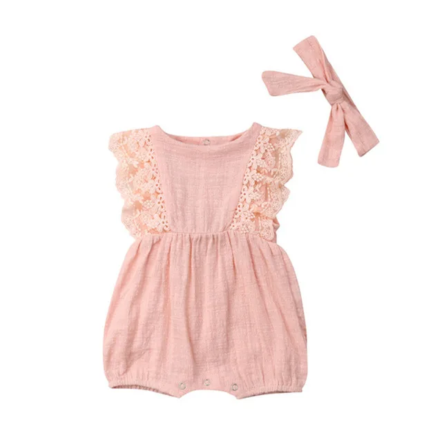 

Custom wholesale 100% Cotton Cute Lace Sleeve Romper Baby Clothes Girl Baby