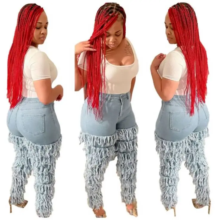 

L07174 Tassel Fashion Pantalones de mezclilla Denim Lady Women Bottom Woman Jeans Pants 2021