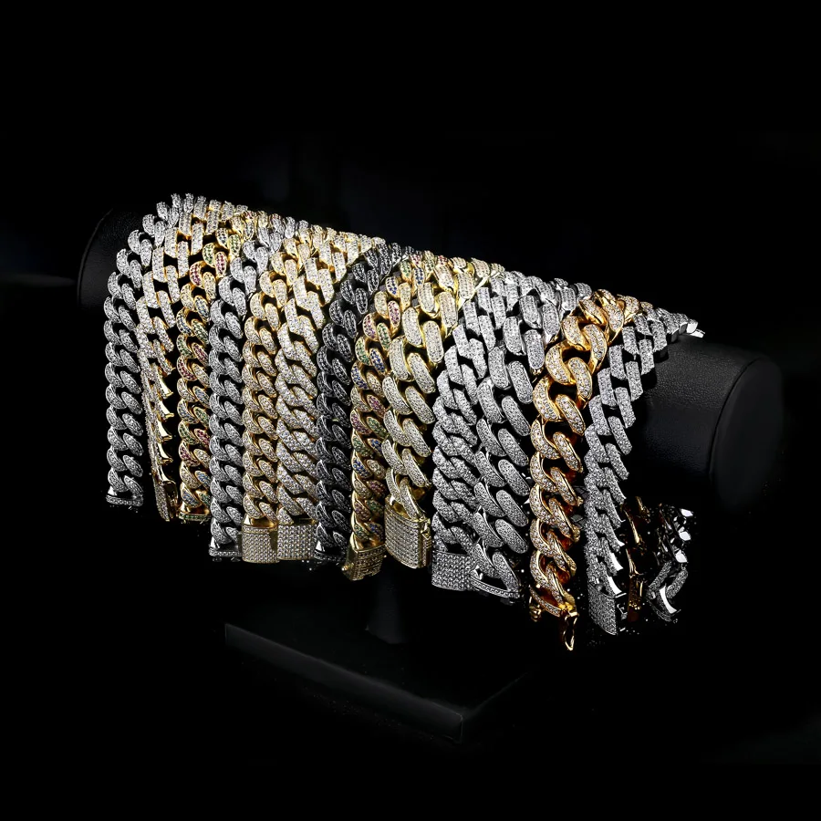 

KRKC Wholesale Custom Chunky CZ Cuban Bracelet Ice Out Link Chain Hip Hop Men 18k Gold Plated Silver Diamond Cuban Link Bracelet