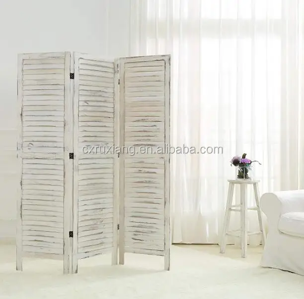 3 Panel Room Divider Screen Oriental Bamboo Wood Print Lightweight 3 Ft White NW 