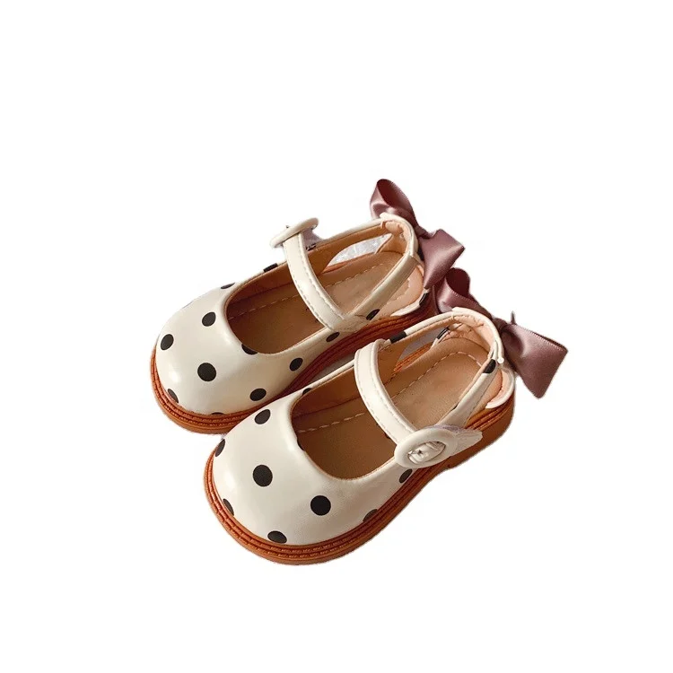 

Ins new summer children soft sole dot print leather casual shoes fashion girl bow princess shoes, White.brown as picture