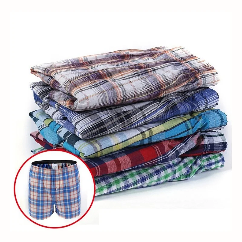 

Big Stock Available Traditional Men's Underwear Cotton Plaid Boxer Shorts Comfy Loose Pajamas Home Wear Shorts