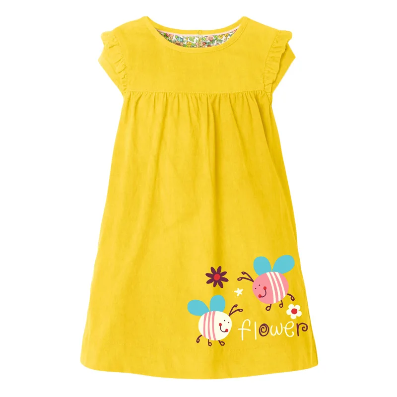 

New Design Kids Clothing yellow dress girls Summer Cute cartoon pattern casual dresses for girls