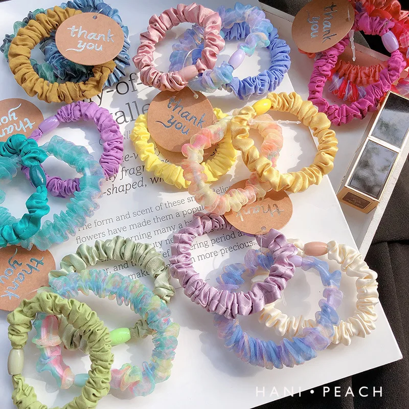

Wholesales Fashion Women Girls 3pcs/Pack Elastic Hair Bands Hair Accessories Spring Solid Color Thin Pleated Scrunchies
