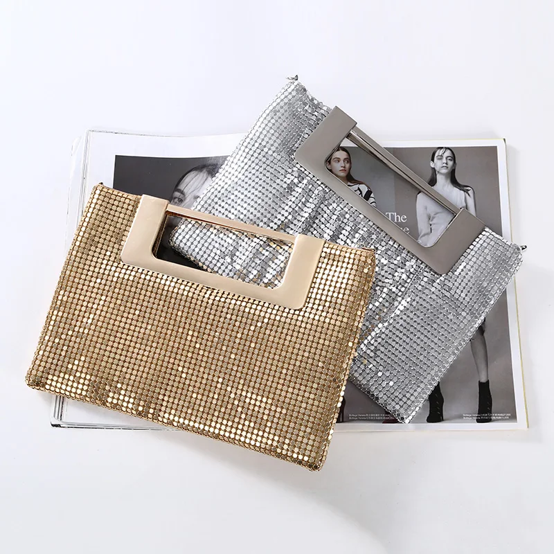 

Fashion Women Aluminum Metal Mesh Purse Bag Shoulder Evening Clutch With Metal Clutch Evening Handbag, Gold silver