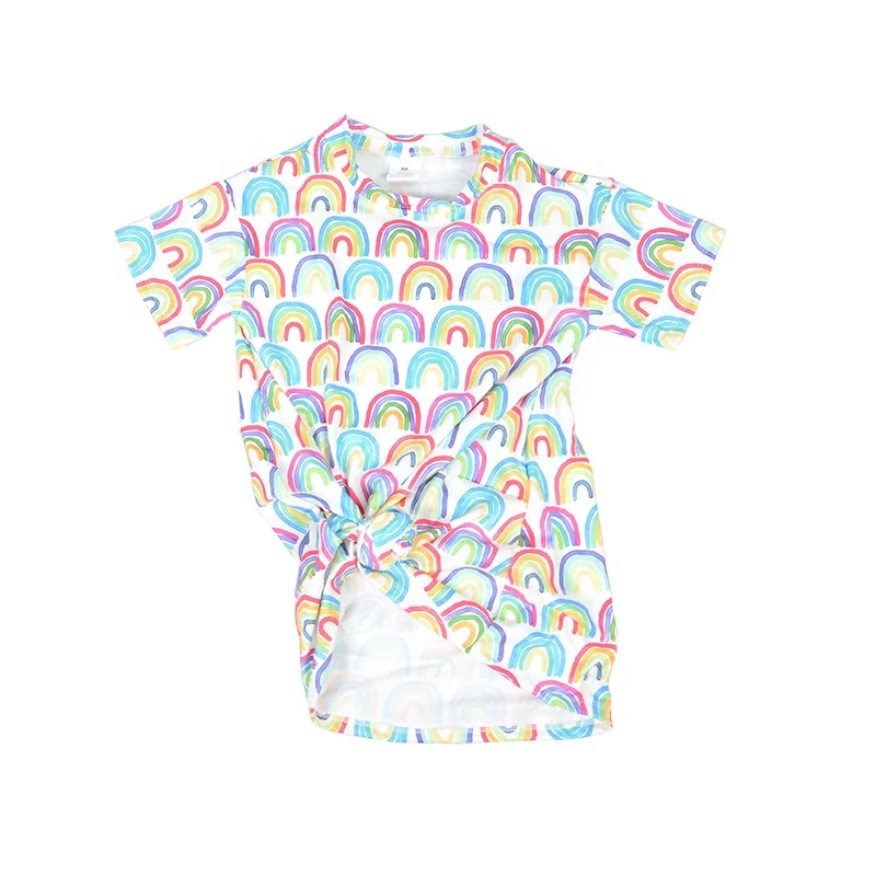 

boutique Girls t shirt Dress Spring summer rainbow printed fashion kids clothing, Customized