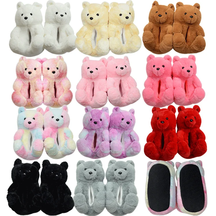 

Cheap Wholesale Animal House Soft Cotton Teddybear Tesdy Bear White Cartoon Cozy Comfy Felt Slippers Plush And Bag Sets Custom, Multi color