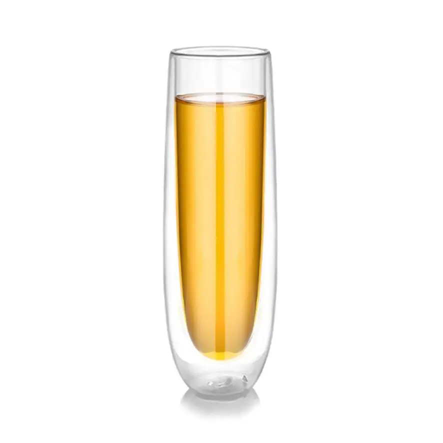 

Heat resistant high borosilicate double wall glass cup custom logo creative champagne cup wine glasses fresh clear glass