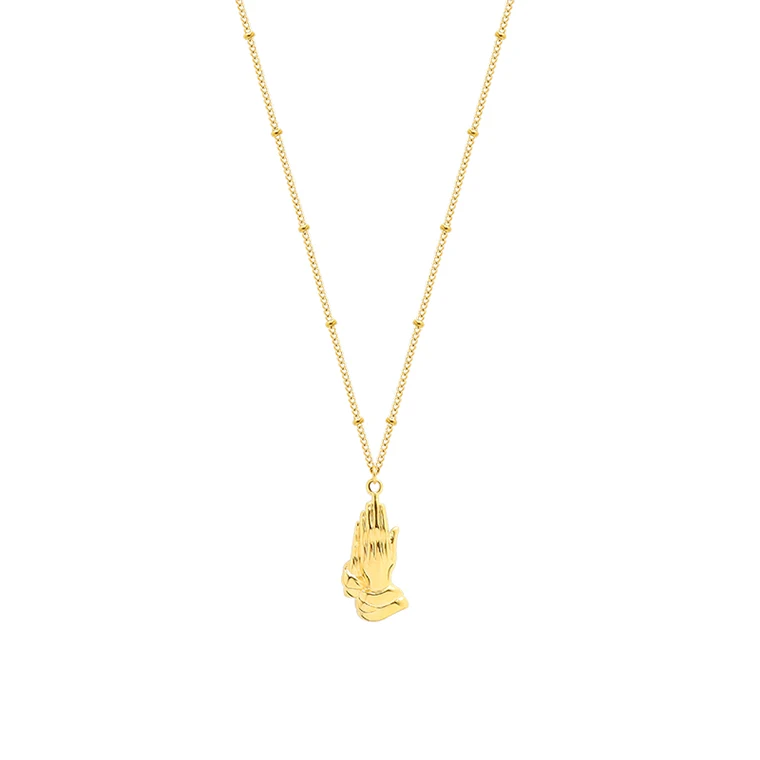 

Niche Hip Hop Buddha Hands Clasped Necklace Female Clavicle Chain Niche Design Light Luxury Titanium Steel Jewelry