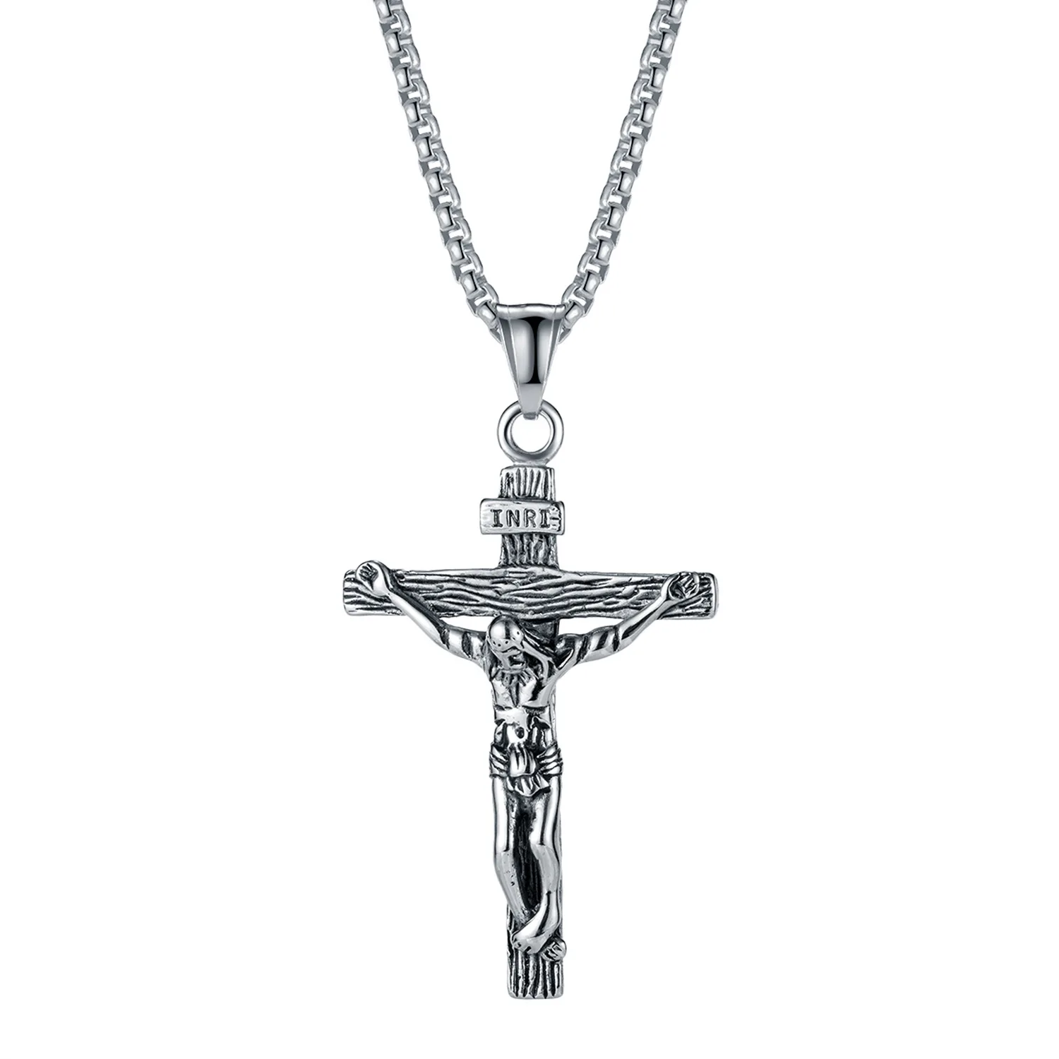 

Custom Jewelry Trendy Fashion Stainless Steal Golden Colours Cross Crucifix Jesus Necklace